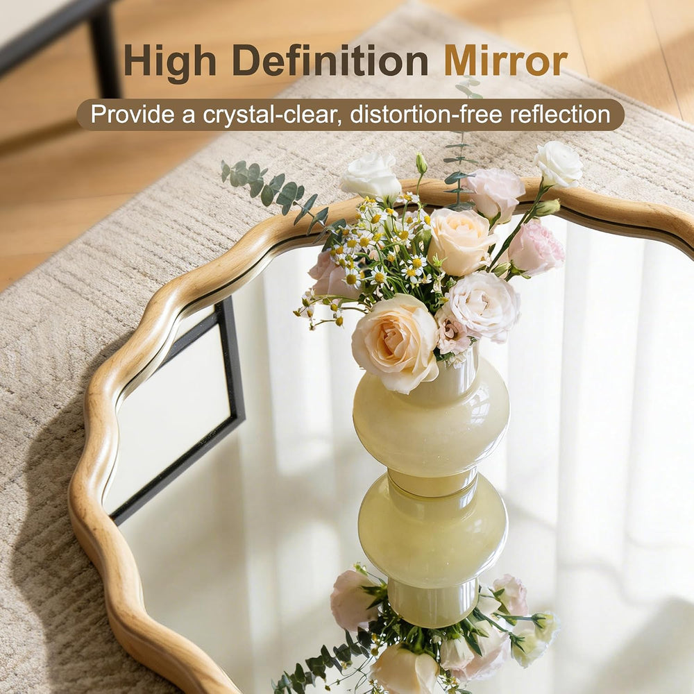 AMOISE Round Wavy Wall Mirror, 28" Circle Boho Scalloped Mirror