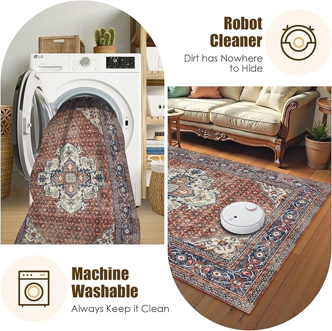 Washable Area Rug 3' x 5 ' Vintage Traditional Persian Mat - Image 7
