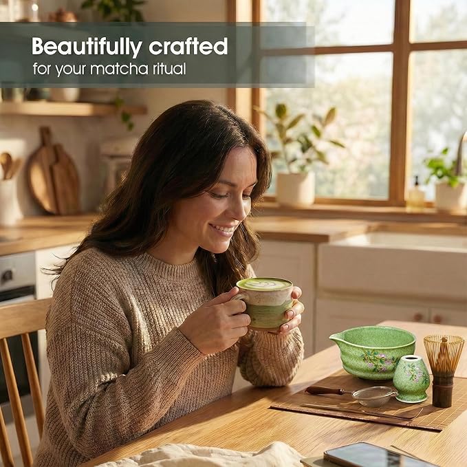 7-Piece Matcha Set with Ceramic Matcha Bowl, Bamboo Whisk & Holder, Tea Scoop & - Image 3
