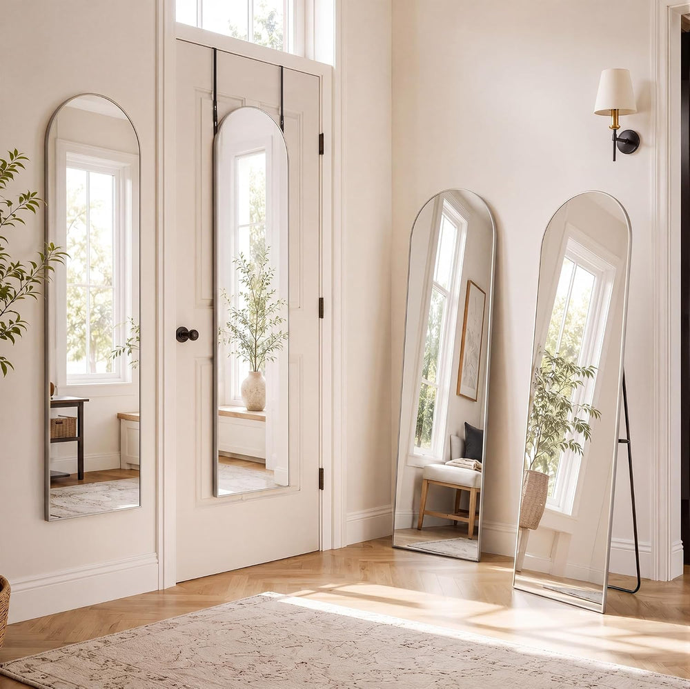 15"x 56" Over The Door Mirror, Arched Full Length Mirror with Floor...