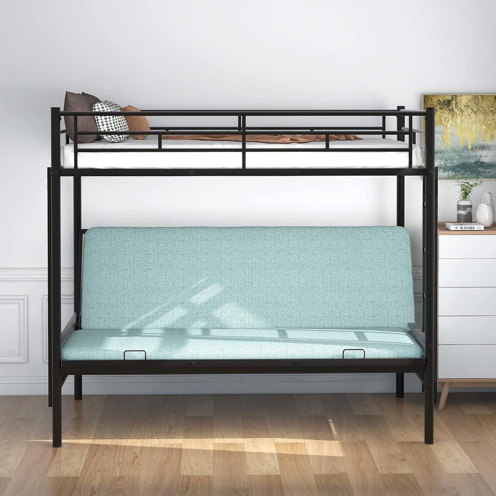 Polibi Twin Over Full Metal Bunk Bed with Two Side Ladders and Guardrail, Bot...