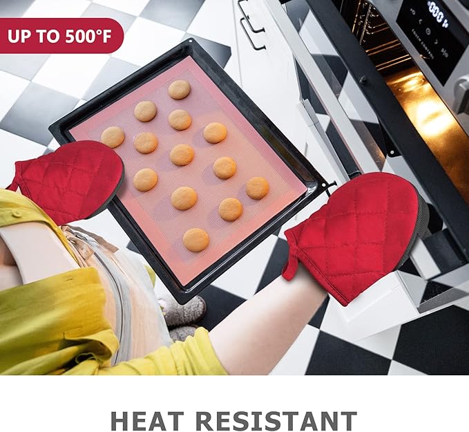 Short Oven Mitts, Heat Resistant 500°F, Silicone Grip Kitchen Gloves, Non-Slip - Image 6