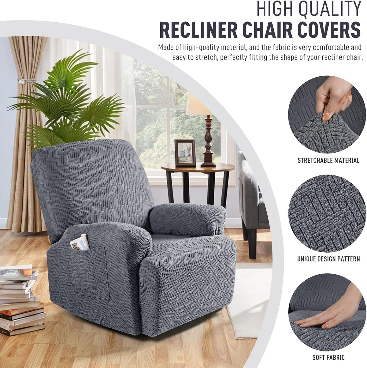 recliner chair covers, stretch reclining cover, dark gray shown in use