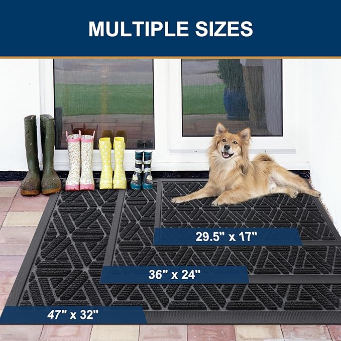 Smiry Front Door Mat Outside Entrance, Heavy Duty Sturdy Natural Rubber Doormat - Image 2