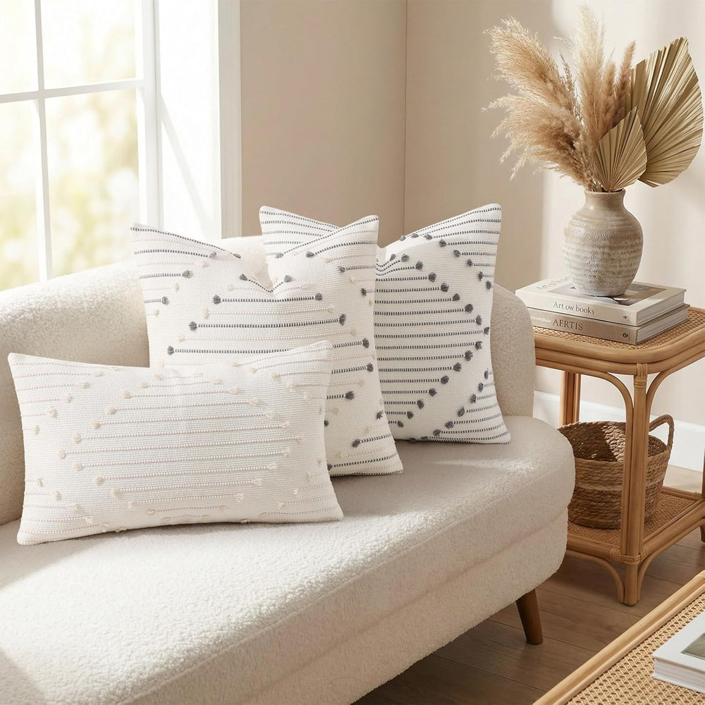 Mecatny Boho Outdoor Throw Pillow Covers 20x20 Set of 2 Beige & Cream White