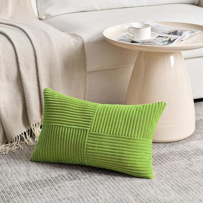 Fancy Homi Set of 2 Lime Green Long Lumbar Decorative Throw Pillow Covers 12x24 - Image 2