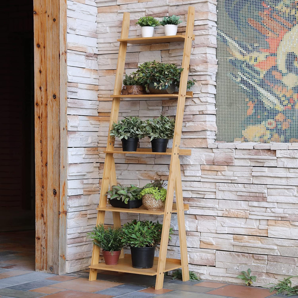 Corner Ladder Shelf Storage Shelving, 5 Tier Books/CDs/Albums/Files Holder in...