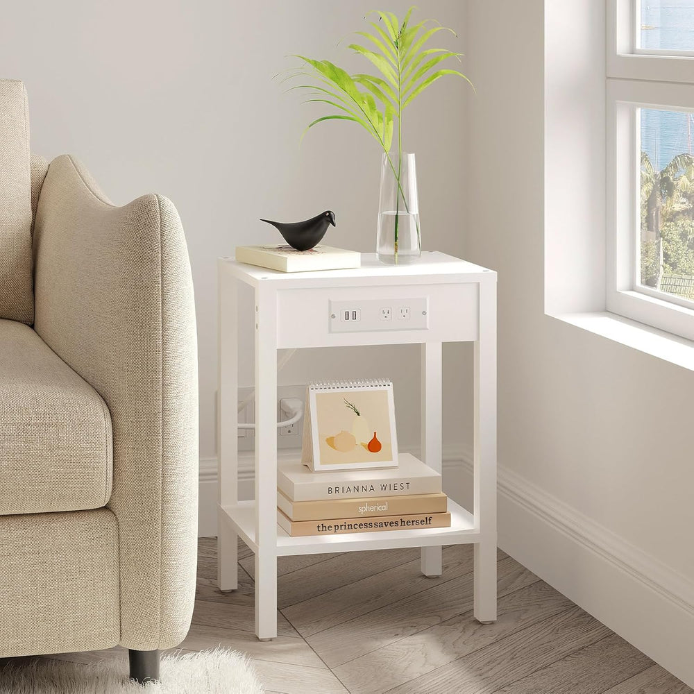 MMEOLUOOK End Table with Charging Station, Sofa Side Table Set of 2, 2-Tier S...