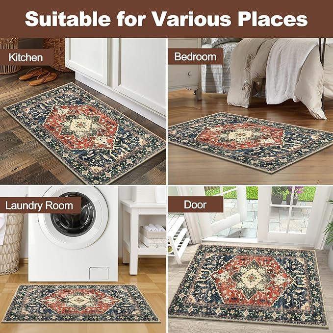 Yamaziot Washable Area Rug, 2x3 Small Entryway Rug Non-Slip Boho Vintage Rug - Image 7