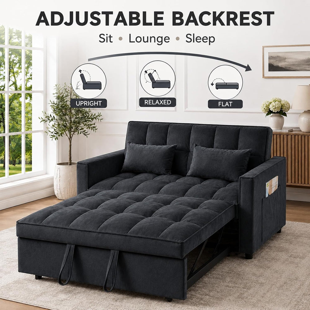 3 in 1 Pull Out Couch Bed, Convertible Futon Sofa Bed, Velvet Sleeper Lovesea...