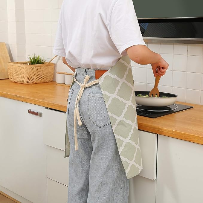 Tosewever 2 Pieces Cotton Linen Waterproof Bib Kitchen Apron - Image 8