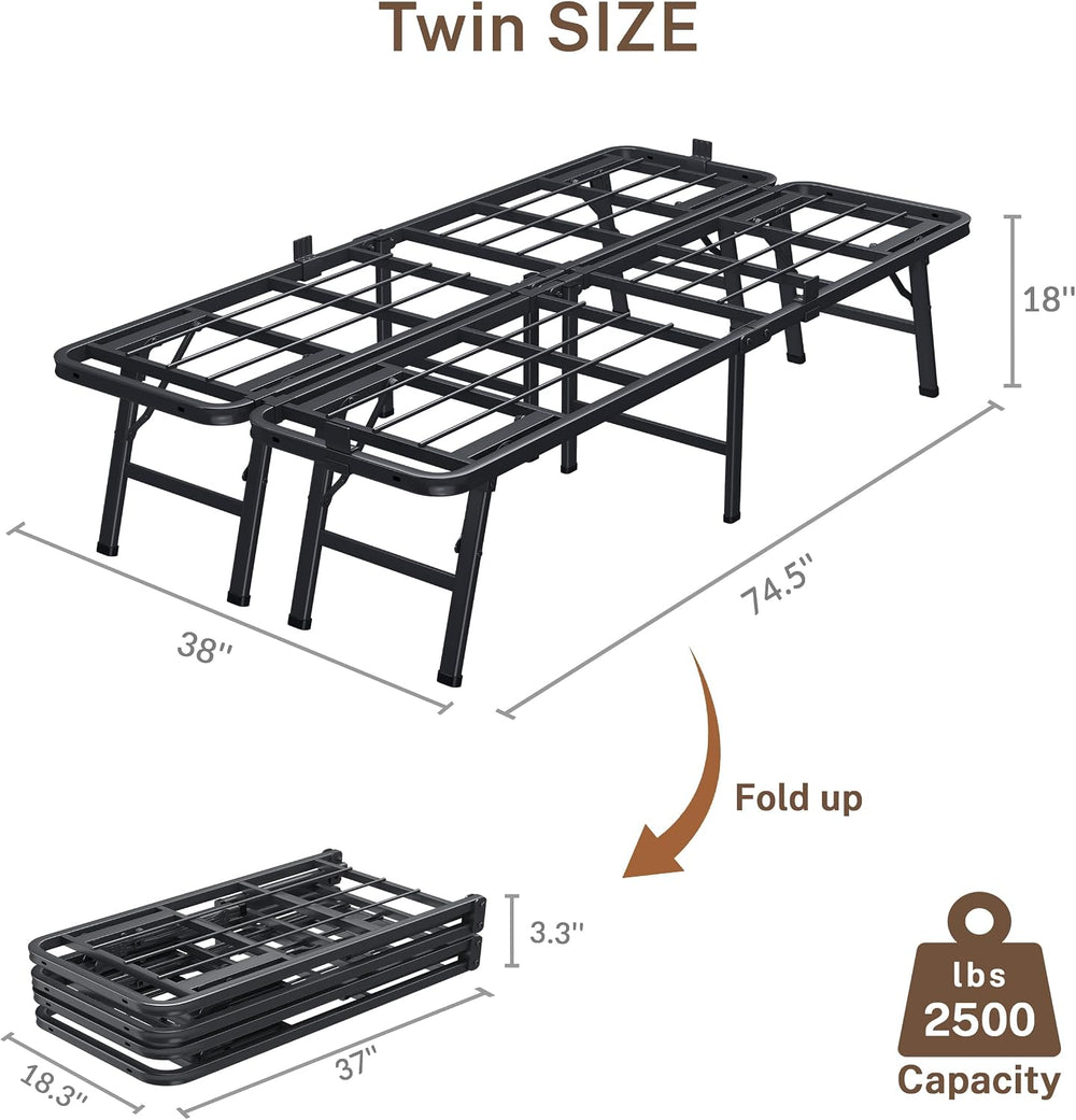 VIPSHOW 18 Inch Twin Metal Folding Bed Frame,Tool-Free Assembly Platform