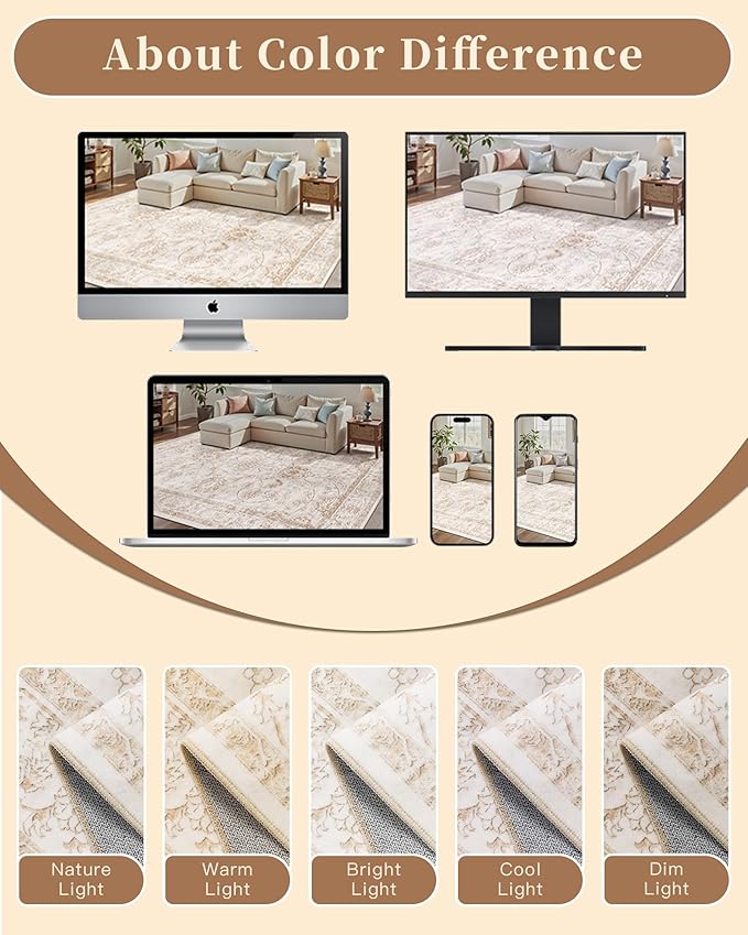 Madane 8x10 Area Rugs for Living Room, Machine Washable Vintage Rug - Image 8