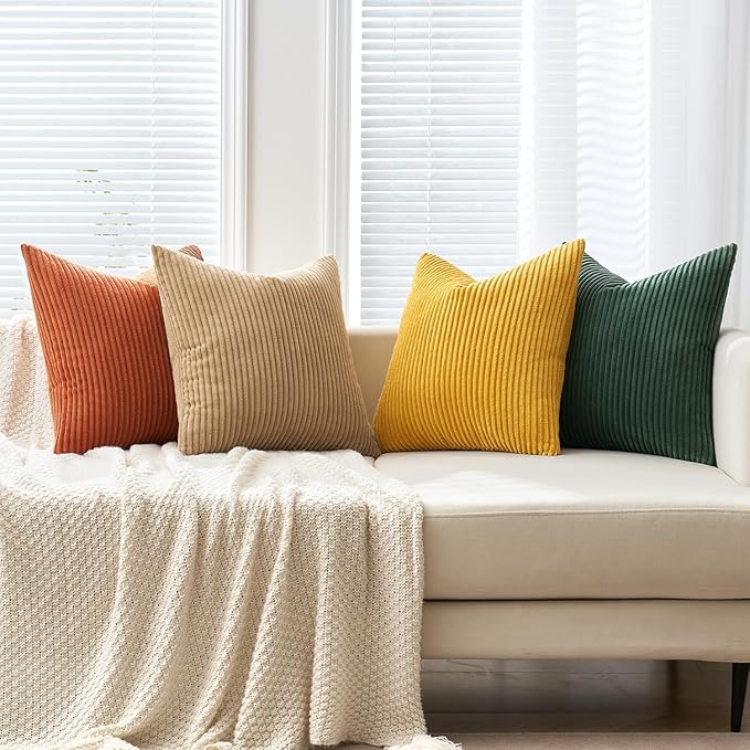 MIULEE Pack of 4 Green-Rust Corduroy Decorative Throw Pillow Covers 18x18 Inch - Image 5