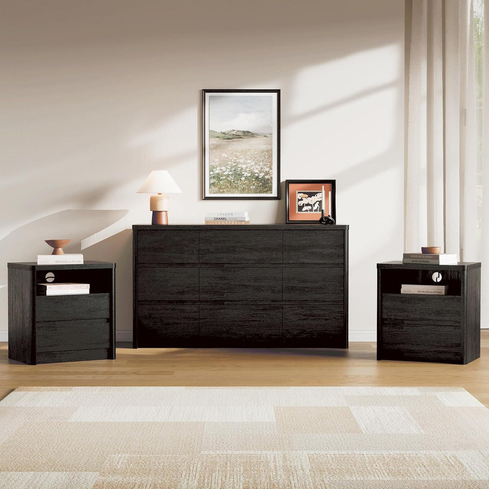 Black Dresser for Bedroom, 55" Wide Mid Century Modern Chest of Drawers ...