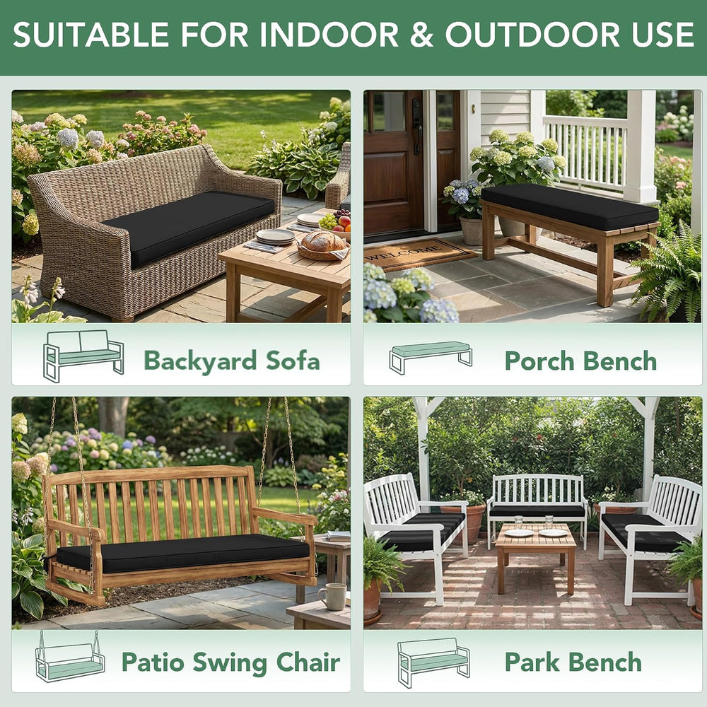 Summsun Outdoor Bench Cushion Pad, 48 x 18 x 3 Inch, Black