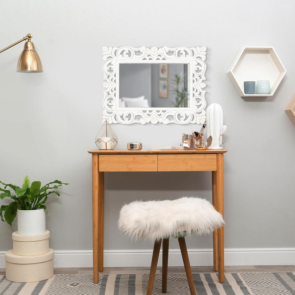 Lightnpro Hand Carved Rectangular Wall Mirror - 18×24 Inch Rustic Farmhouse W...