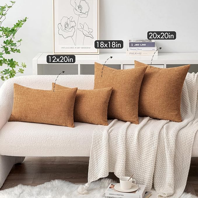 MIULEE Pack of 2 Brown Throw Pillow Covers 18x18 Inch Soft Chenille Pillow - Image 4