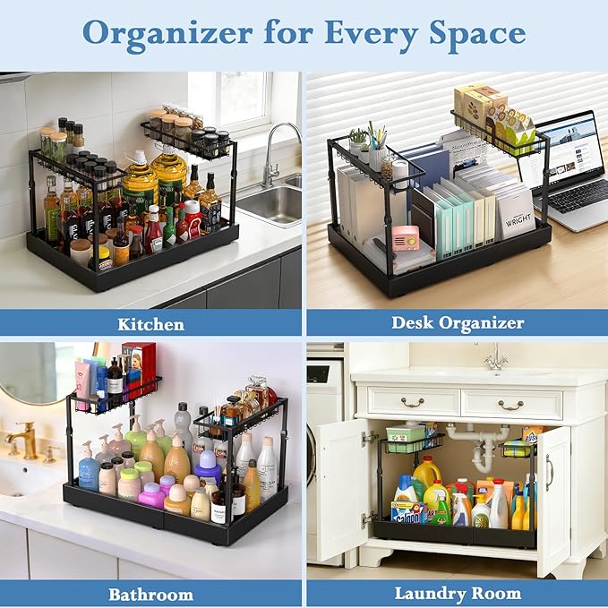 Aisslro Under Sink Organizer, 2 Tier Under the Sink Storage, Expandable - Image 9