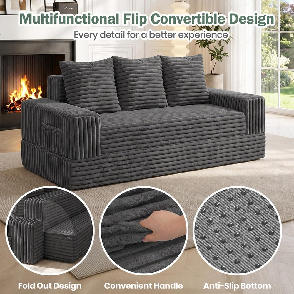 JUIKURY 70" Convertible Sofa Bed, Corduroy Boneless Couch with Pocket