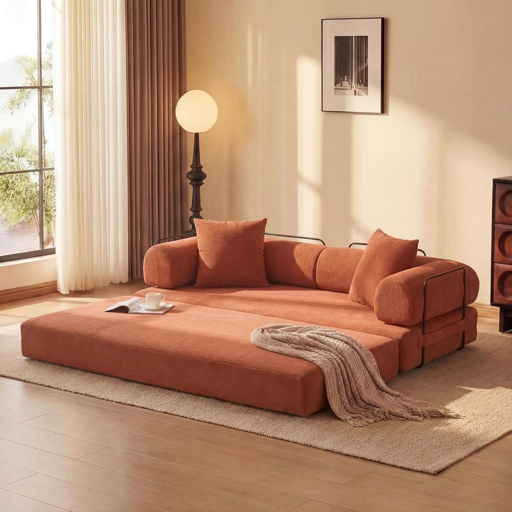 78" Convertible Futon Sofa Bed, Boneless Couches for Living Room, Orange