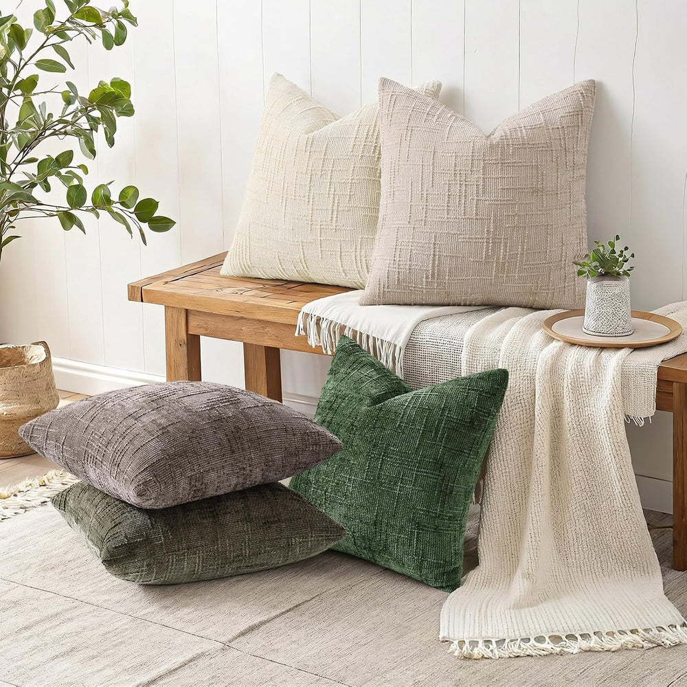 decorUhome Christmas Textured Chenille Throw Pillow Covers 24x24 Set of 2