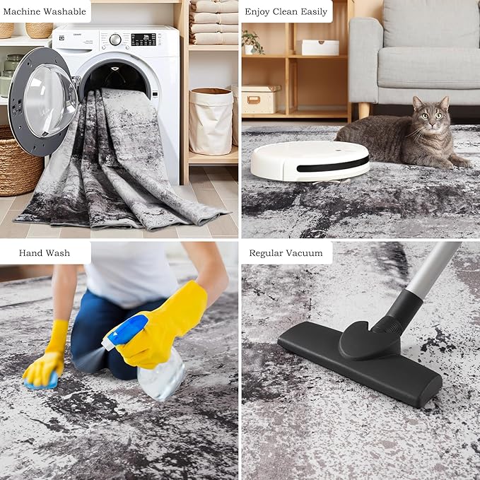 Toneed Abstract Area Rug Modern Washable Rug Soft Non Slip Rug Low Pile - Image 6