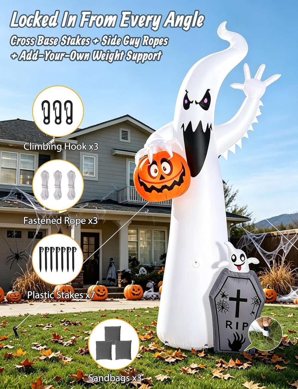 Elegear 12FT Ghost Halloween Inflatable, Motion-Activated Spooky Sounds