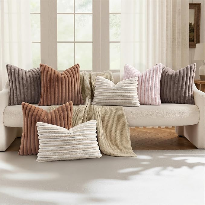 decorUhome Cozy Faux Fur Throw Pillow Covers 24x24 Set of 2 Decorative Soft - Image 5