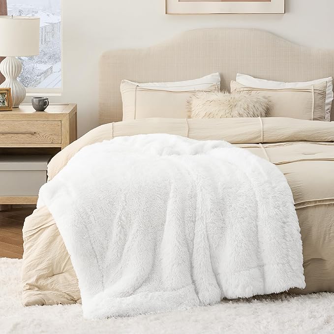 Bedsure GentleSoft Fluffy White Throw Blanket, Soft Cozy Furry Sherpa Fleece - Image 8