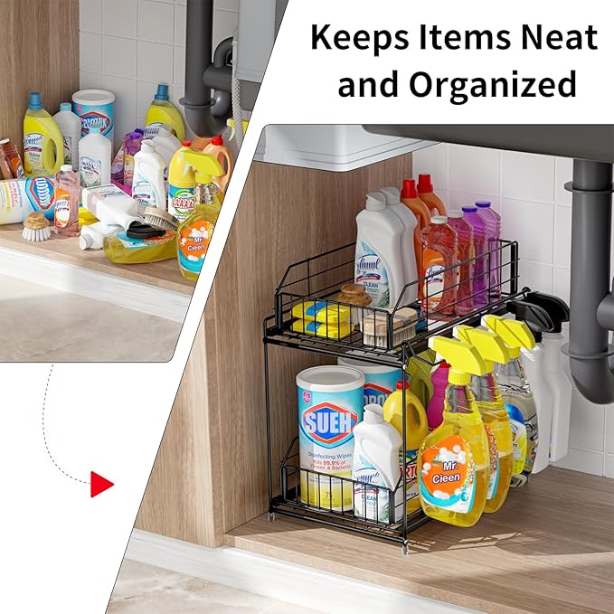 SUEH DESIGN Under Sink Organizer, 2 Tier Bathroom Cabinet Organizer Metal - Image 3