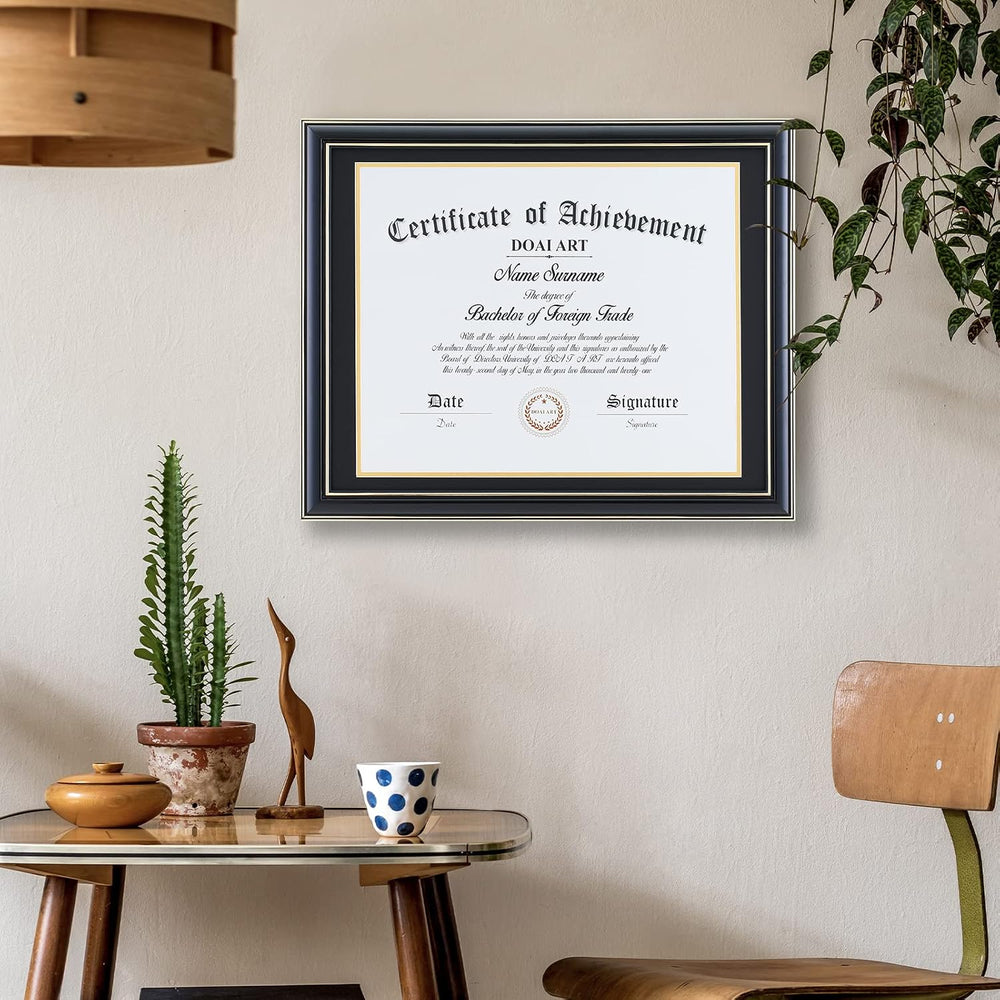 DOAI ART Diploma Frame 14 x 17 with Mat Black Solid Wood HD Glass,Mahogany