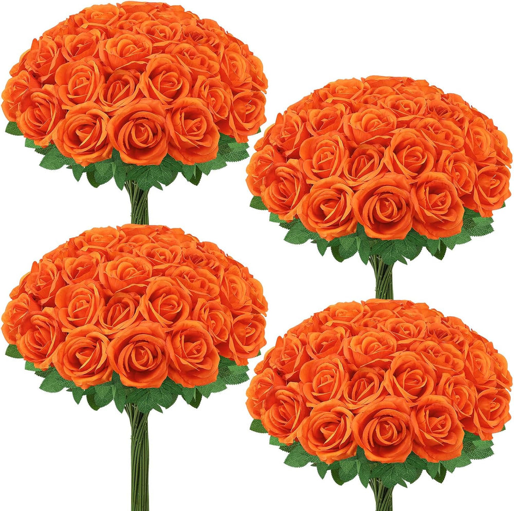 36 Pcs Orange Artificial Roses with Long Stems