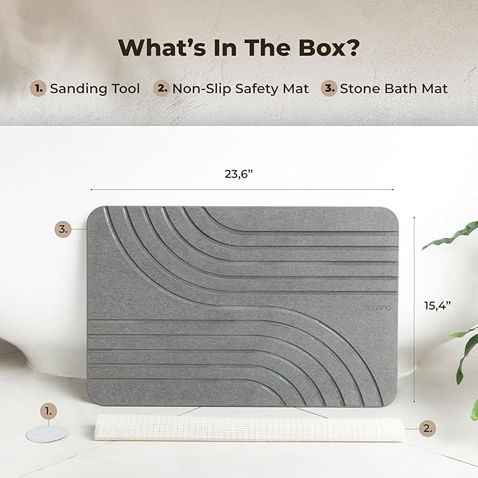 TOSORO - Stone Bath Mat Diatomaceous Earth Shower Mat Non-Slip Super Absorbent - Image 6