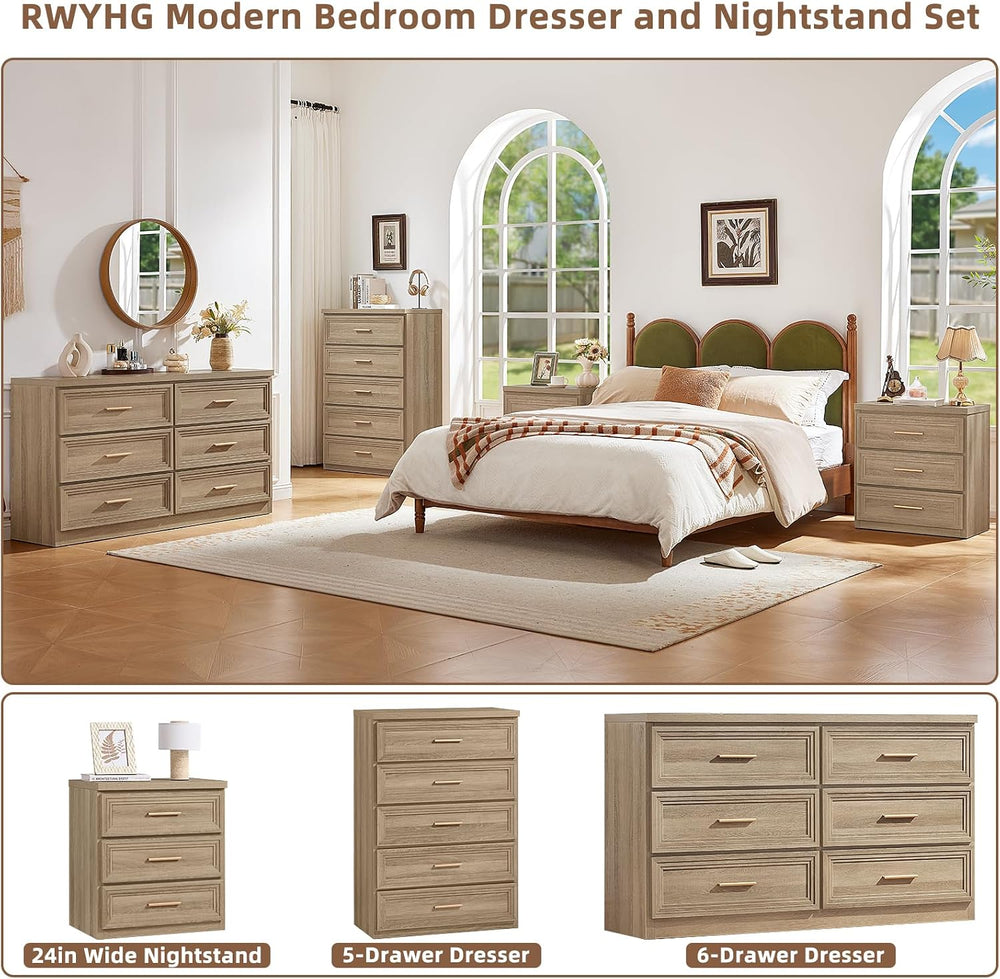 RWYHG 3 Piece Dresser for Bedroom Set Furniture Wood Closet Gold Handle
