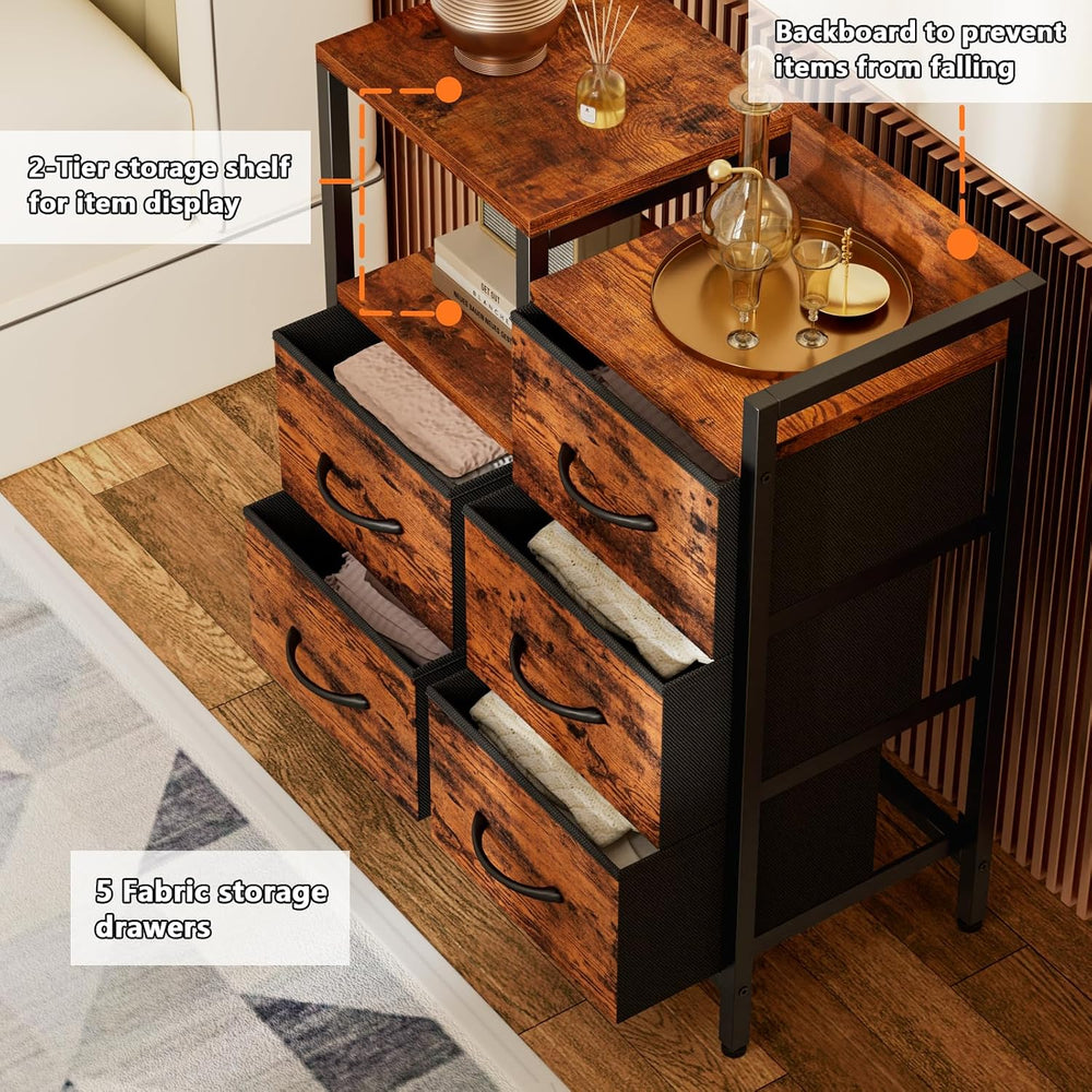 Rustic Brown Dressers for Bedroom, 5 Drawer Dresser for Closet