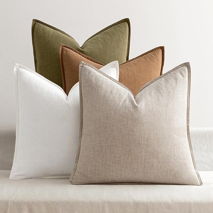 MIULEE Brown Linen Pillow Covers Pack of 4 Decorative Natural Solid Throw by MIULEE