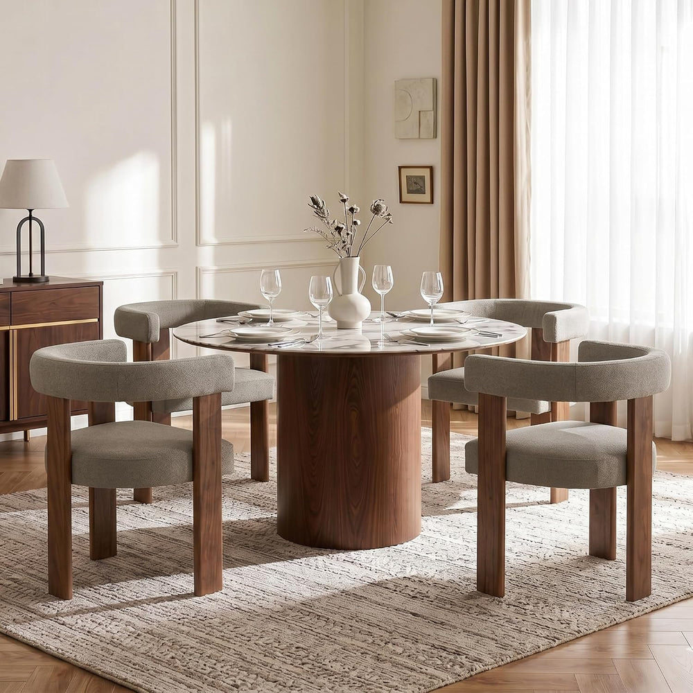 Usaint Wooden Barrel Dining Chairs Set of 2 with Walnut Wood Legs and Arm