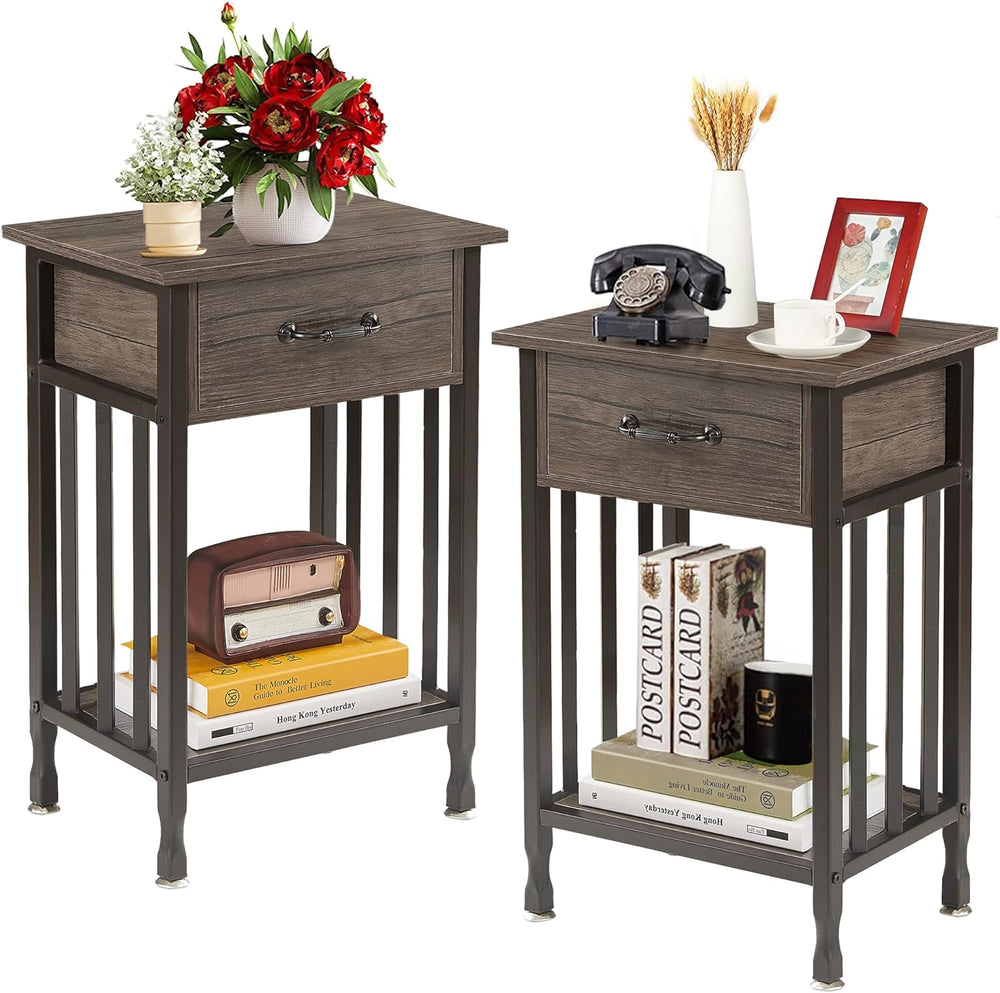 VECELO Nightstands, Industrial Side Table/End Tables with Drawer and Storage ...