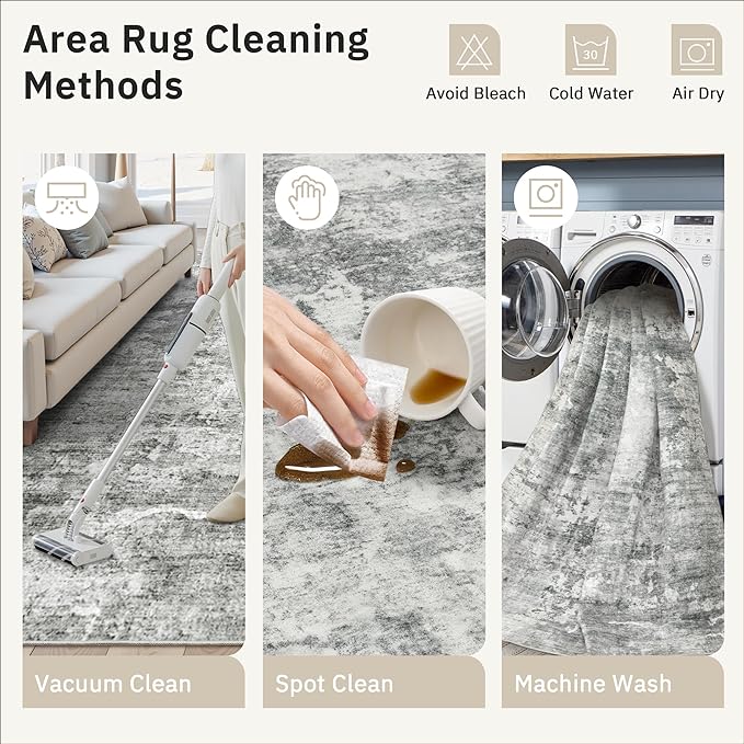Abstract Rug 8x10 Large Living Room Rugs Neutral Modern Washable Area Rugs - Image 9