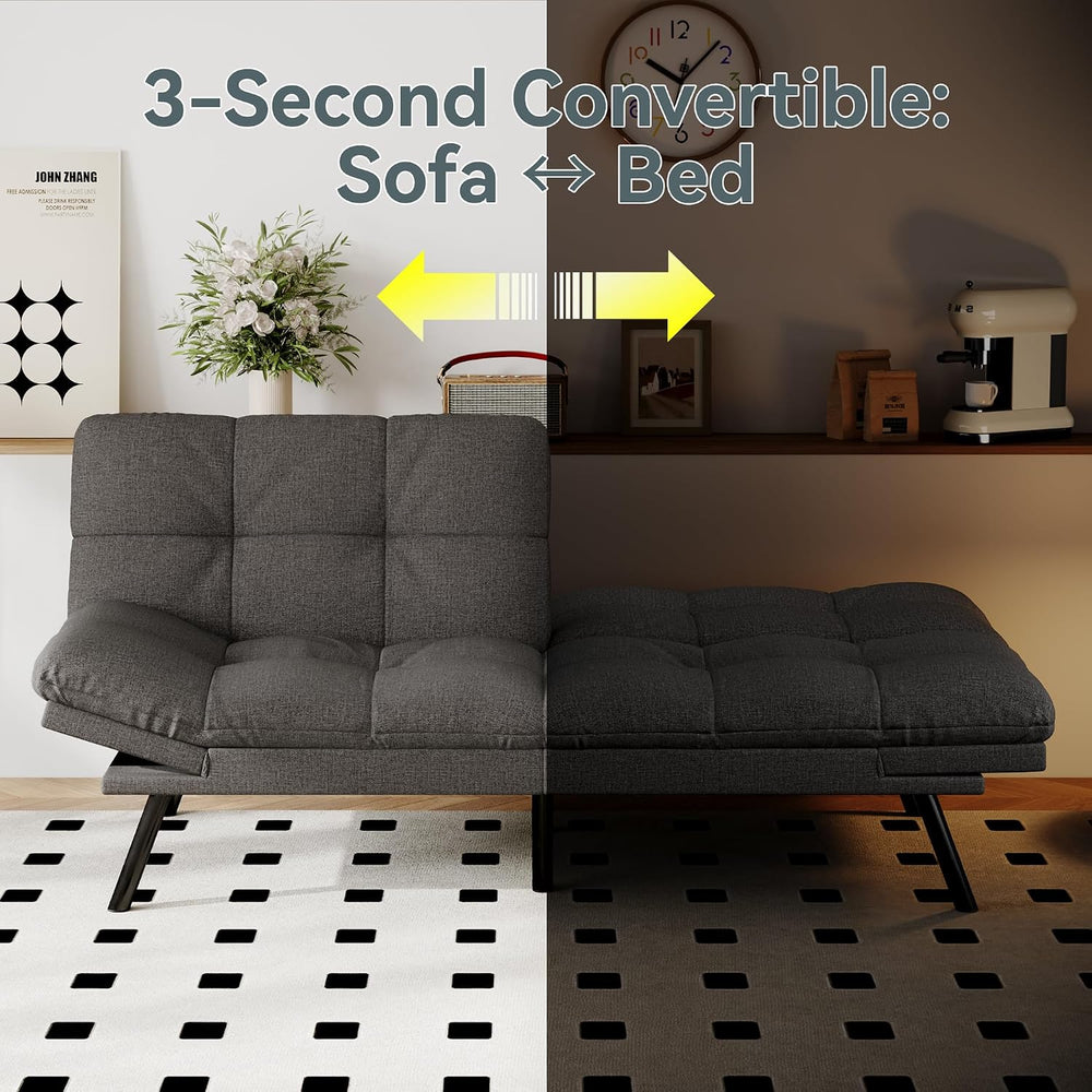 Futon Sofa Bed Convertible Couch, Grey Linen Sofa Bed