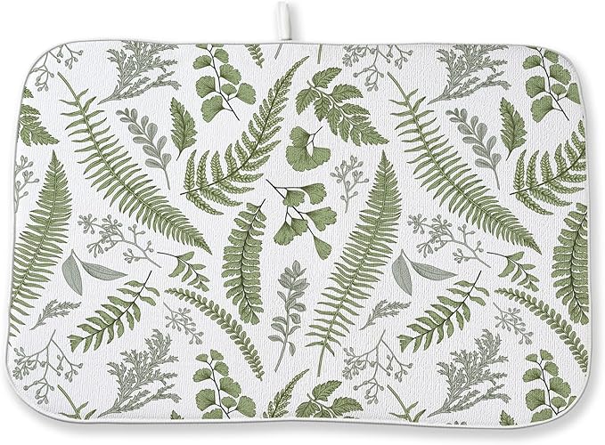 Sage Green Herb Leaves Dish Drying Mat 18 x 24 Inch Vintage Sage Green Leaf by Sorktse