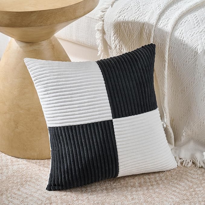 Fancy Homi Set of 2 Black White Decorative Throw Pillow Covers 20x20 Inch - Image 2