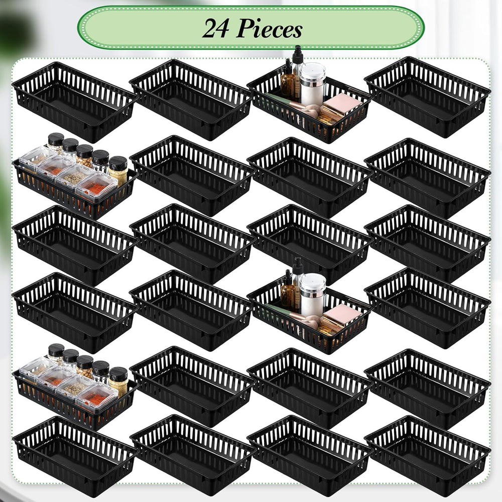 Wenqik 24 Pcs Plastic Storage Baskets for Classroom Organizing, Black