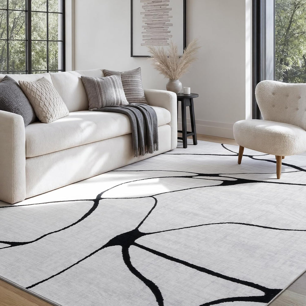 YIHOUSE 6x9 Washable Modern Abstract Black White Area Rug