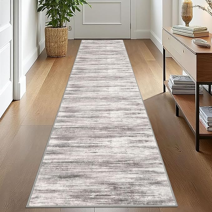KOZYFLY Modern Abstract Hallway Runner, 2x10 Washable Rug Non-Slip Soft Striped by KOZYFLY