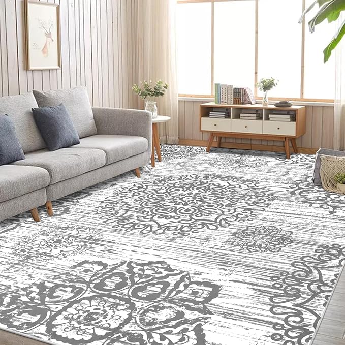 HEBE Washable Area Rug 8'x10' Non Slip Soft Distressed Medallion Bedroom & by HEBE