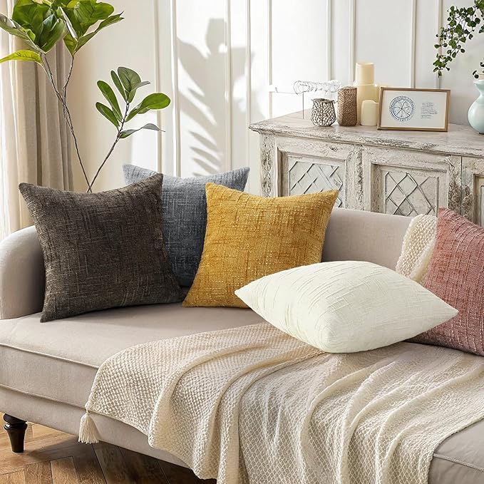 decorUhome Summer Pink Chenille Throw Pillow Covers 18x18 Set of 2 Textured - Image 5