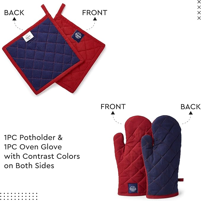 Encasa XO Heat Resistant 100% Cotton Oven Glove & Potholder Set - Image 3