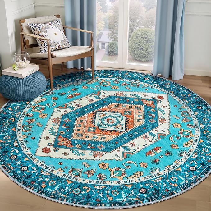 SERISSA Boho Round Area Rug, 5ft Washable Non-Slip Circle Rug, Ultra Soft by SERISSAHomeDecorCollection